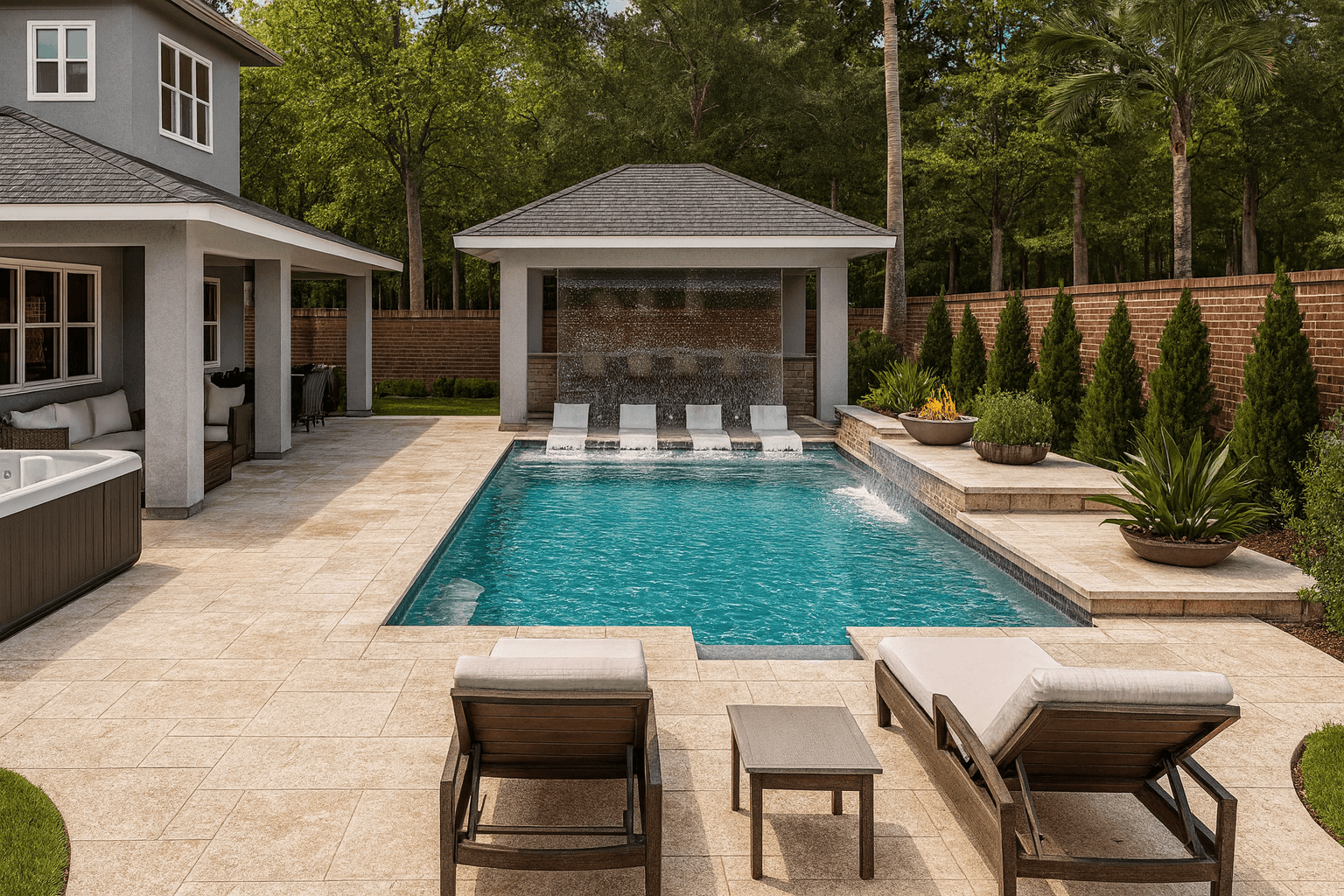 Contemporary Water Wall Pool